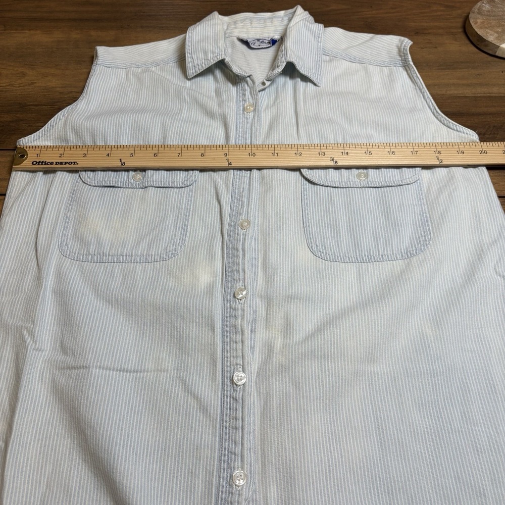 Vintage Off Base Men S Light Blue Sleeveless Button Up Hickory Stripe Cotton - Picture 11 of 14